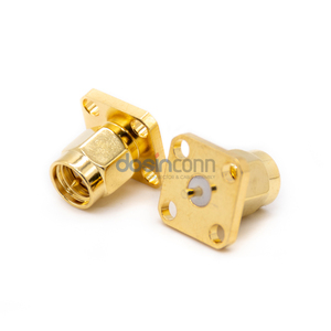 Brida de 4 orificios SMA Macho RF Coaxial 50Ohm Conector de enchufe recto estándar Tipo de soldadura de la DC-6GHz - Product Image 5