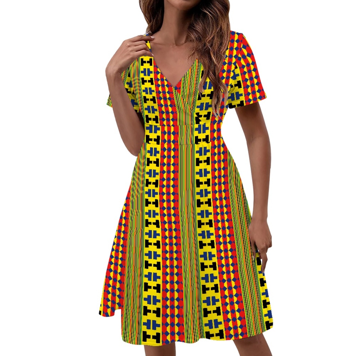 Customizable African Print Dress with Women's V-Neck A-Line Design  Poly-Spandex Blend Bulk Orders 50+ PCS| Alibaba.com