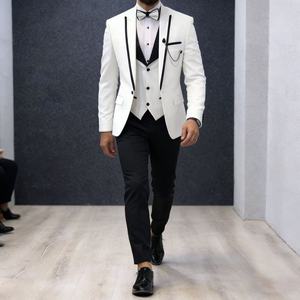 Traje de Tres Piezas <span class=keywords><strong>para</strong></span> <span class=keywords><strong>Hombre</strong></span>, Nuevo, al por Mayor, Solapa Negra, Diseño Colorblock, Lazo de Alta Calidad, <span class=keywords><strong>para</strong></span> Banquete, Fiesta, Novio - Product Image 1