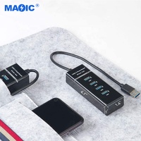 Computer Hardware Software Mini 4 in 1 USB 3.0 & 2.0 4-Port Aluminum Alloy USB Hub with Blue LED Indicator 5Gbps Speed Stock