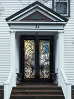 Porte d'entrée extérieure en fer forgé et verre SUNZION, design postmoderne pour maisons et villas, prix d'usine, vente en gros