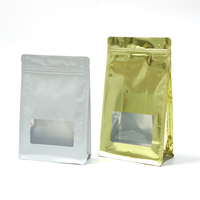 Sac en plastique doré à fond plat avec fenêtre rectangulaire, pochette zippée, emballage de qualité alimentaire haute barrière pour aliments secs et snacks