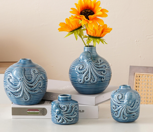 Modern <b>Small</b>-Mouth Glazed Ceramic <b>Vase</b> Octopus Flower Ceramic Porcelain <b>Vases</b> for Living Room and Garden Decor - Product Image 3