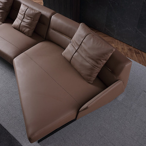 Italian Minimalist Genuine Leather Sofa Light Luxury Living Room Small Apartment Top Grain Leather Designer Curved <b>Corner</b> Sofa - Product Image 3
