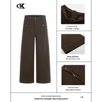 Salopette en jean rétro de style américain 11KN, couleur café foncé, pour hommes et femmes, ample, jambes larges, coupe trapèze, taille mi-haute, coupe droite, pantalon décontracté