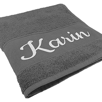 Serviette de bain rectangulaire unie personnalisée avec nom brodé Deitert, texte personnalisé, 100% coton, 300-499 GSM, 180x100cm, anthracite