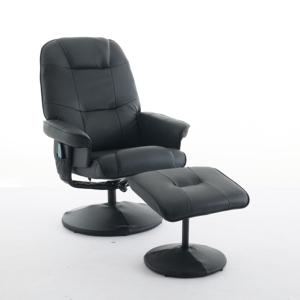 Silla reclinable ergonómica de cuero PU negro con otomana, sillón giratorio para la comodidad del hogar y la Oficina - Product Image 1
