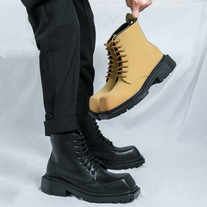 <strong>Black</strong> Yellow Thick Sole Casual <strong>Boots</strong> <strong>square</strong> <strong>toe</strong> Working <strong>Boots</strong> Size 38-45 for <strong>Men</strong> - Product Image 1