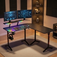 Table d'e-sport AOR de type L, texture fibre de carbone, boutons tactiles, éclairage, design moderne pour les compétitions d'e-sport, fabrication en usine