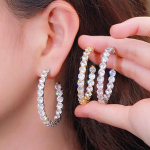 E2640 Gold <b>Hoop</b> <b>Earrings</b> Round Crystal Channel Setting Women's <b>Fashion</b> Party Jewelry Trendy Alloy <b>Earrings</b> - Product Image 3