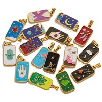 Pendentif rectangulaire en émail représentant une carte de tarot |   Charmes mystiques étanches en acier inoxydable plaqué or PVD 18 carats pour la fabrication de bijoux DIY