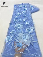 Nouvelle dentelle florale brodée de perles, tissu en dentelle Chantilly, applique en tulle, 100% polyester, largeur 125-130 cm, pour robes