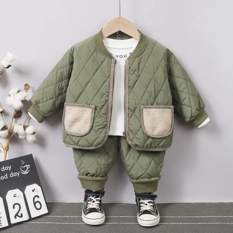 Carino per bambini trapuntato caldo cappotto Pant all'ingrosso Boutique per bambini bambino abbigliamento Casual Set 3-4 anni per la 2023 invernale