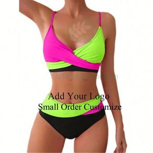 Maillots de bain deux pièces avec logo personnalisé, sexy, bicolores, style brésilien, ensemble de bikinis de luxe pour femmes, vêtements de plage - Product Image 1