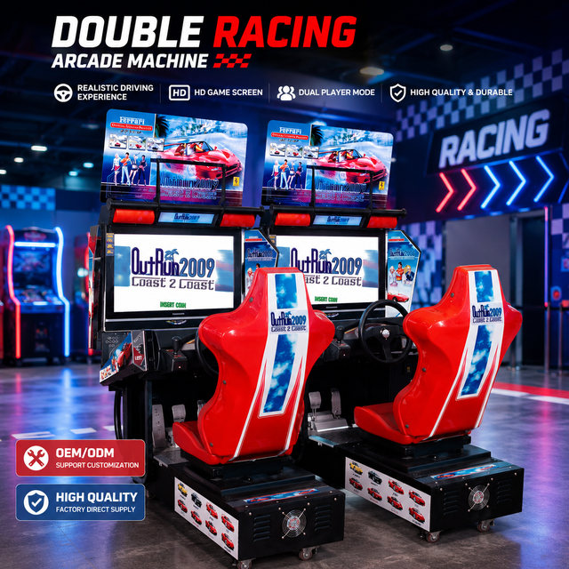 Office Lounge Leisure Coin Operated Sports Car Driving Simulator 32 Inch Screen Red Racing Seat Video Arcade Game Machine