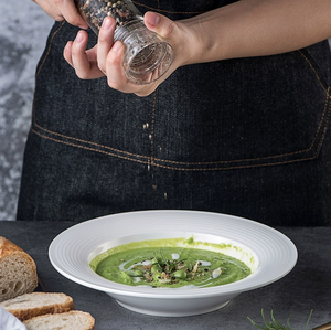 Assiette à salade en céramique blanche pour restaurant, avec texture côtelée en relief, assiette ronde pour soupe, steak, apéritif, restauration hôtelière - Product Image 2