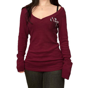 Camiseta de Manga Larga con Estampado de Letras Estilo Urbano Americano para Mujer, Color Sólido, Corte Ajustado, Informal, Básica - Product Image 6