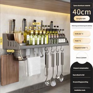 Double Aluminum Wall Mounted <b>Kitchen</b> Storage Rack No Puncture Waterproof Organizer <b>for</b> Spices Knives Tools Dedicated - Product Image 2
