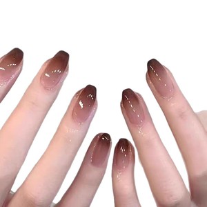 <span class=keywords><strong>Uñas</strong></span> Postizas Color Café Desvanecido, Forma Almendrada Mediana <span class=keywords><strong>con</strong></span> Acabado Brillante, <span class=keywords><strong>Uñas</strong></span> Acrílicas de Aspecto Natural para Uso Diario - Product Image 5