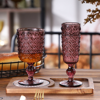 Verres à pied modernes en verre gaufré rose/violet pour fêtes de mariage, bars et Noël, écologiques, 10 oz, pour eau et vin