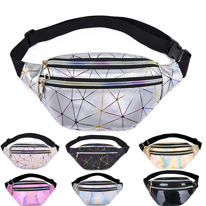 Customized PU Leather Pink Silver Women Belt Bag Ladies Waist Pouch Women Fanny Pack for Women Girls Fashion Water Proof Unisex