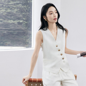 White Sleeveless Vest And Wide Leg Pants Set Solid Color Summer Leisure Women's Outfit - Product Image 2