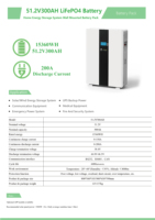 Batterie LiFePO4 51,2 V 300 Ah pour système de stockage d'énergie domestique, pack de batteries LiFePO4 mural 15,36 kWh haute densité, 6000 cycles