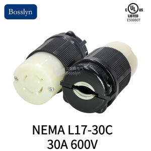 NEMA L17-30R נעילת מחבר, 30 Amp, 600 וולט 3 שלבים, 3P, 4Wrie הארקה, כיתה תעשייתית, לבן - Product Image 2