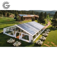 Tente de salon professionnelle en forme de A, capacité 100 personnes, 20x50m, avec toit transparent, structure en alliage d'aluminium robuste, pour stand de vente intérieur