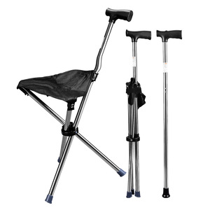 Triangular Cane Folding Stool Aluminum Alloy Collapsible Multifunctional Outdoor Hiking Pole Chair For <b>Elderly</b> - Product Image 3