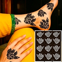 Pochoir temporaire en PVC de haute qualité pour tatouage au henné Mehndi, motif feuille de vigne, pour peinture corporelle (mains, jambes), autocollant pour femmes, mariages et fêtes