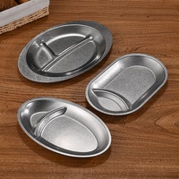 Assiette ovale rétro en acier inoxydable de luxe vintage pour bar, nourriture frite, collations, frites, poulet frit, barbecue, trempette