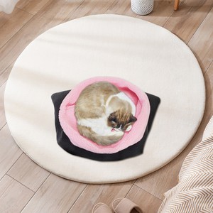 Sac de couchage rond pour chat avec coussin rose, lit chaud et confortable pour l'hiver, utilisable en toutes saisons, lavage à la main, rembourrage en fibre de polyester - Product Image 1