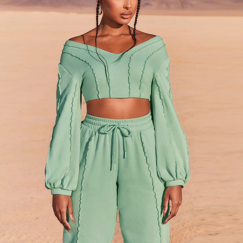 2021 Wholesale French Terry Long Sleeve Two Piece Clothing Top And Pants Set Organic Cotton Baby Women Sweat Suit