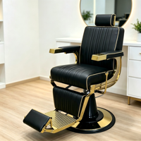 Fauteuil de Barbier Hydraulique Doré pour Salon de Coiffure et Barbier