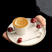 Mug à café en céramique en porcelaine créative avec motif de champignon pour les couples - Résistant à la chaleur, passe au lave-vaisselle et au micro-ondes, cadeaux, cuillère