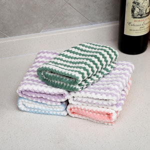 Coral Fleece Dishcloths Stripe Pattern Moisture <b>Absorbent</b> Thickened Cleaning <b>Cloths</b> For Kitchen Pots And Pans - Product Image 1