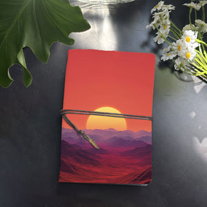 Bloc-notes A6 80 feuilles idéal pour les résumés de lecture des étudiants en littérature anglaise et les contours de dissertation avec Sun Mountains Red Hued - Product Image 1