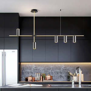 Nordic hanging Brass Golden light tubo lineare lampada a sospensione <span class=keywords><strong>Bar</strong></span> sala da pranzo decorazione di lusso cucina lampadario a sospensione - Product Image 2