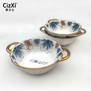 Ciotole per zuppa bianche blu in ceramica floreale con fiore goffrato bianco sfuso nordico - Product Image 5
