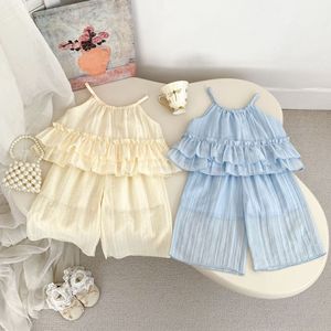 Traje para niños Verano Nuevas niñas Sin mangas Top Pantalones de pierna <span class=keywords><strong>ancha</strong></span> Conjunto Moda <span class=keywords><strong>Ropa</strong></span> para niños - Product Image 1