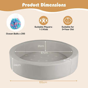 Piscina de bolas redonda de espuma suave para niños, para interiores, de 105 cm x 24 cm, sin incluir bolas de océano. - Product Image 3