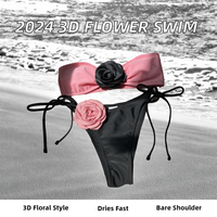 Nouveau design 3D fleur 2 pièces Bikinis couleur unie Bandeau femme maillots de bain Sexy Patchwork tongs bas pour les filles