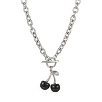 Collier ras du cou cerise noire, bijoux fruités, chaîne minimaliste pour clavicule, style vintage pour fille, fermoir OT, vente en gros