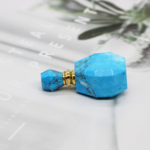 Natural Blue Howlite Turquoise Perfume Bottle Pendant <strong>Essential</strong> Oil Aromatherapy Decor Gifts for Necklaces Making - Product Image 3