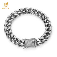Bracelet en acier poli haute brillance NUOYA Fashion 8 mm, bracelet argenté, fermoir en zircon Hip Hop, bracelets pour hommes en acier inoxydable
