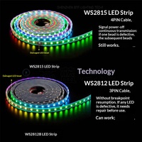 Bande LED adressable RGB DC12V WS2815 MT16703 5050 SMD 30-144 LED avec reprise de point de rupture pour éclairage d'ambiance de salle de jeu