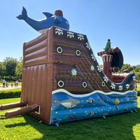 WINSUN Château Gonflable Bateau Pirate avec Hippocampe et Requin pour Enfants, Aire de Jeux Intérieure/Extérieure, Location Commerciale pour Fêtes