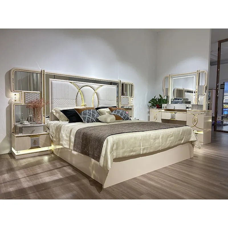 Ensemble de chambre à coucher en bois de luxe, Design Simple, meubles modernes de chambre à coucher populaires de luxe