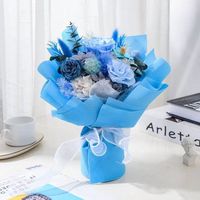 Buket Bunga Abadi untuk Pacar, Ibu, Guru, Rangkaian Mawar Abadi Buatan Tangan, Kotak Hadiah Hari Valentine/Pernikahan